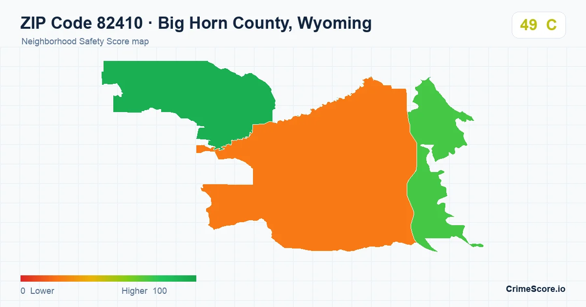 ZIP Code 82410 in Big Horn County, Wyoming neighborhood Safety Score map