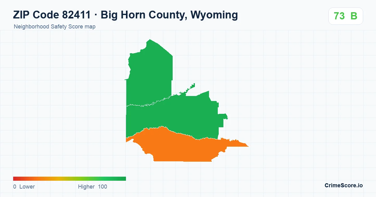 ZIP Code 82411 in Big Horn County, Wyoming neighborhood Safety Score map