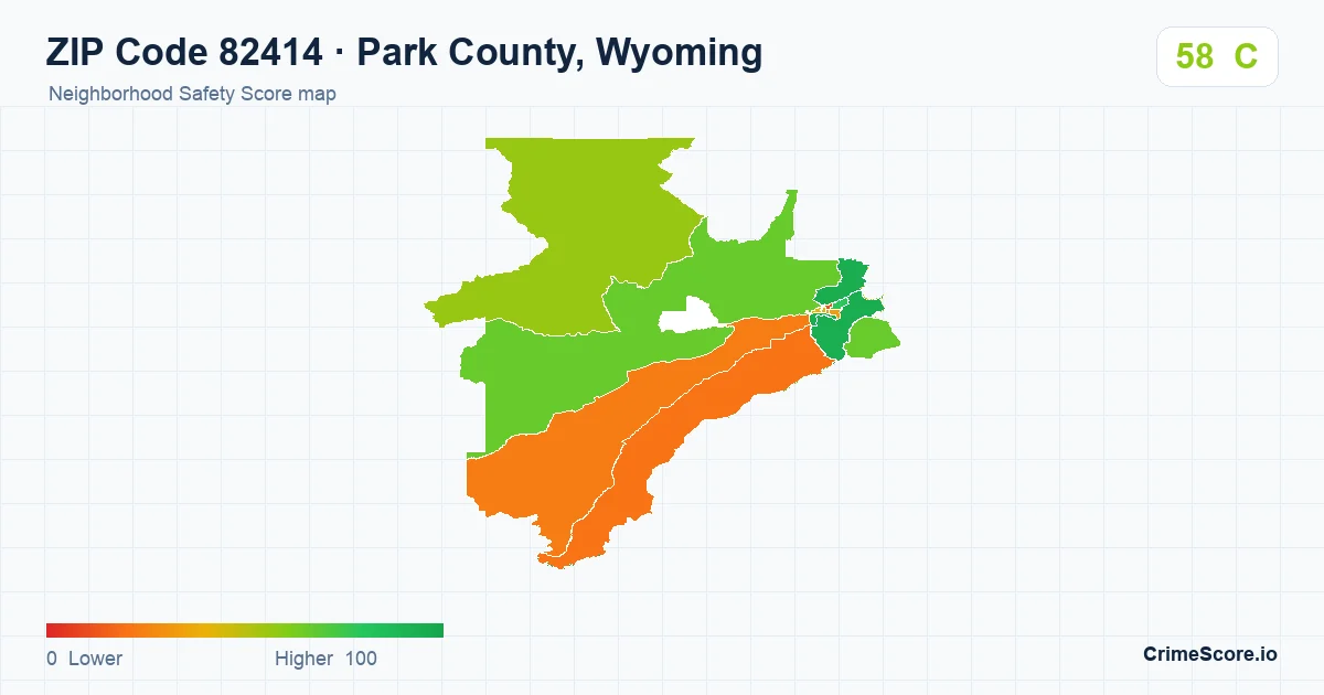 ZIP Code 82414 in Park County, Wyoming neighborhood Safety Score map