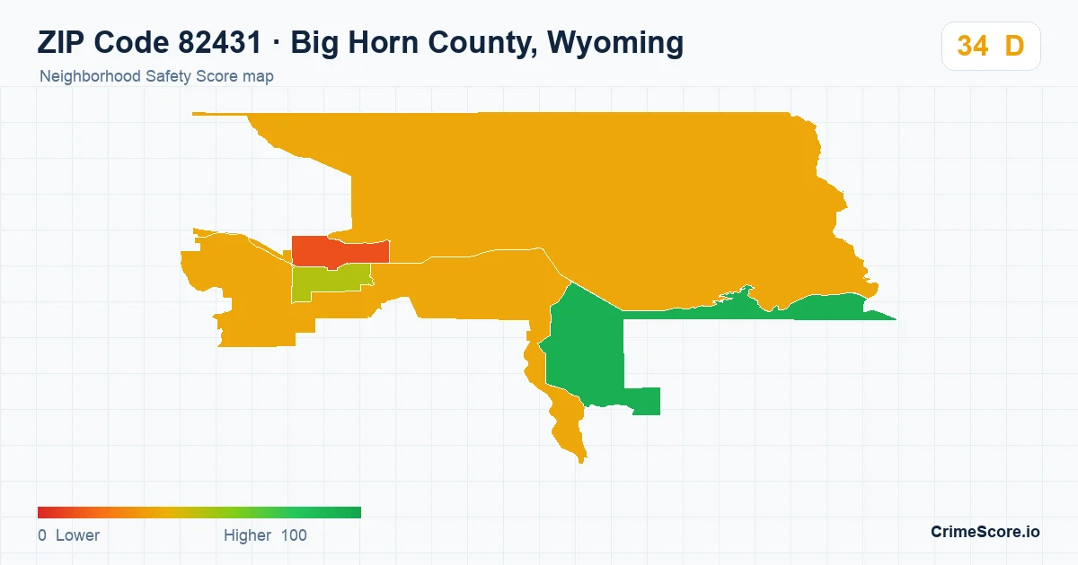 ZIP Code 82431 in Big Horn County, Wyoming neighborhood Safety Score map