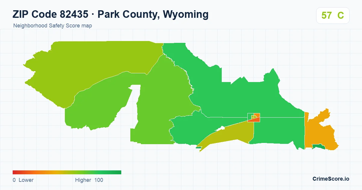 ZIP Code 82435 in Park County, Wyoming neighborhood Safety Score map