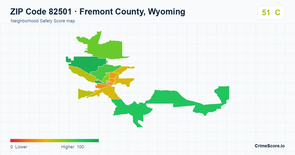ZIP Code 82501 in Fremont County, Wyoming neighborhood Safety Score map
