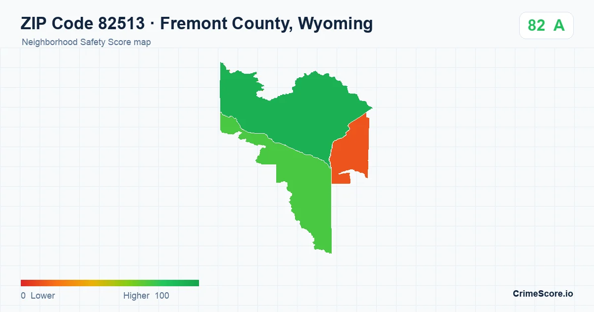 ZIP Code 82513 in Fremont County, Wyoming neighborhood Safety Score map