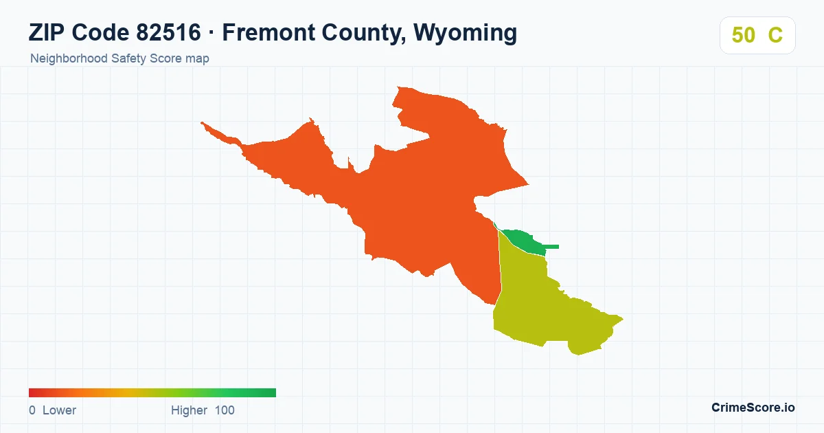 ZIP Code 82516 in Fremont County, Wyoming neighborhood Safety Score map