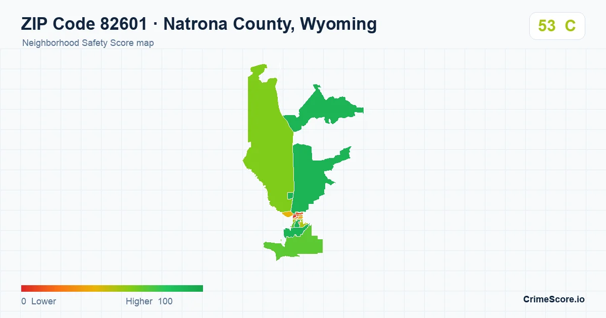 ZIP Code 82601 in Natrona County, Wyoming neighborhood Safety Score map