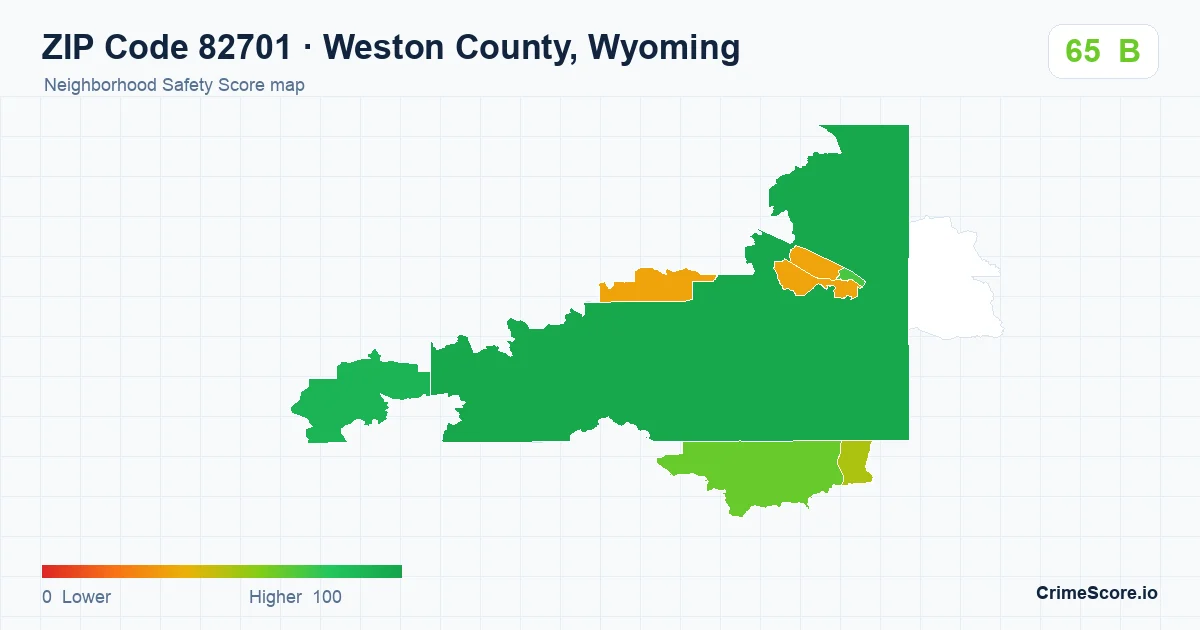 ZIP Code 82701 in Weston County, Wyoming neighborhood Safety Score map