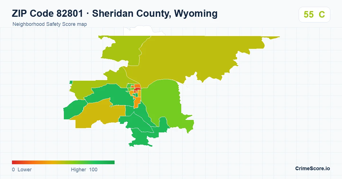 ZIP Code 82801 in Sheridan County, Wyoming neighborhood Safety Score map