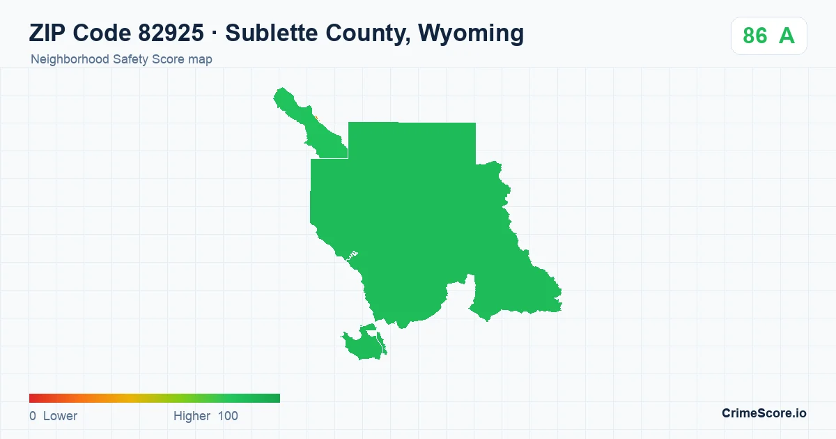 ZIP Code 82925 in Sublette County, Wyoming neighborhood Safety Score map