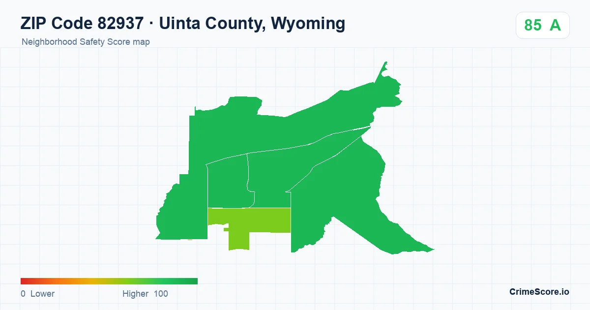 ZIP Code 82937 in Uinta County, Wyoming neighborhood Safety Score map