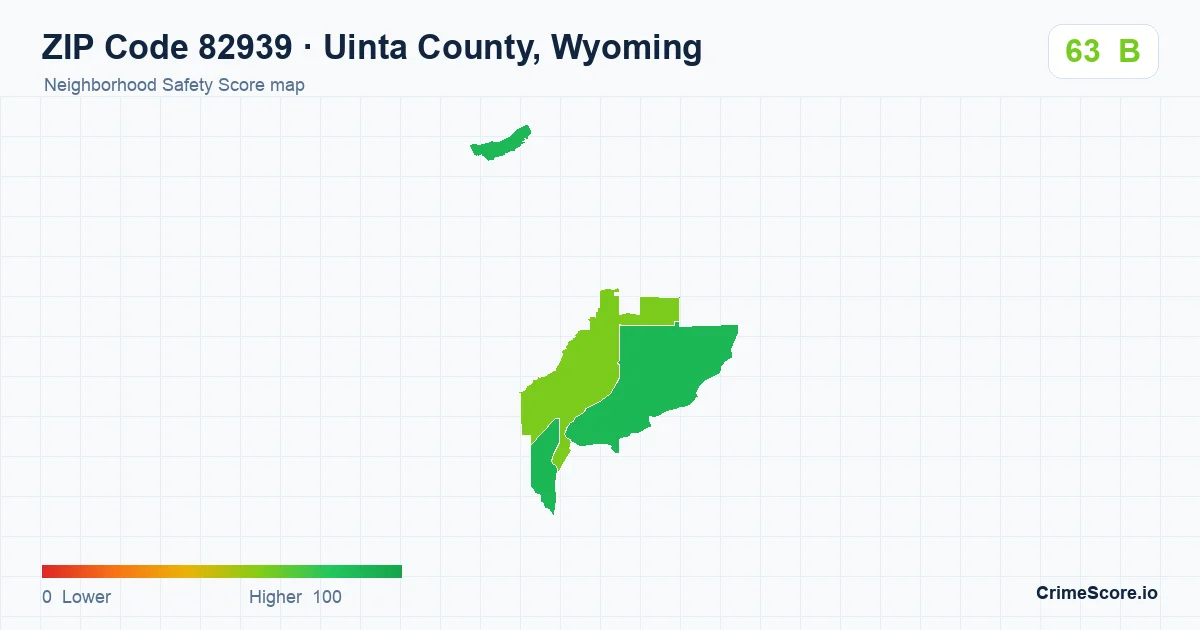 ZIP Code 82939 in Uinta County, Wyoming neighborhood Safety Score map