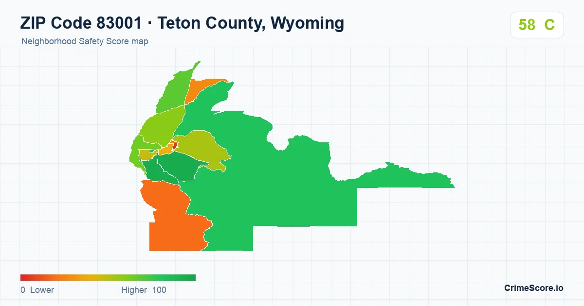 ZIP Code 83001 in Teton County, Wyoming neighborhood Safety Score map