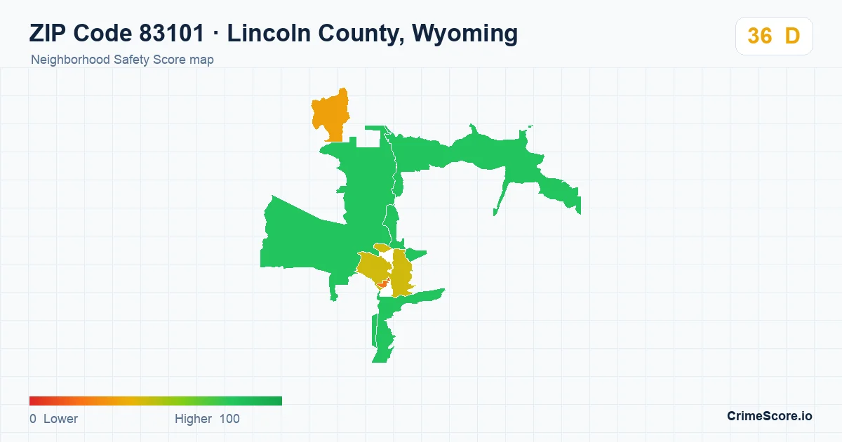 ZIP Code 83101 in Lincoln County, Wyoming neighborhood Safety Score map