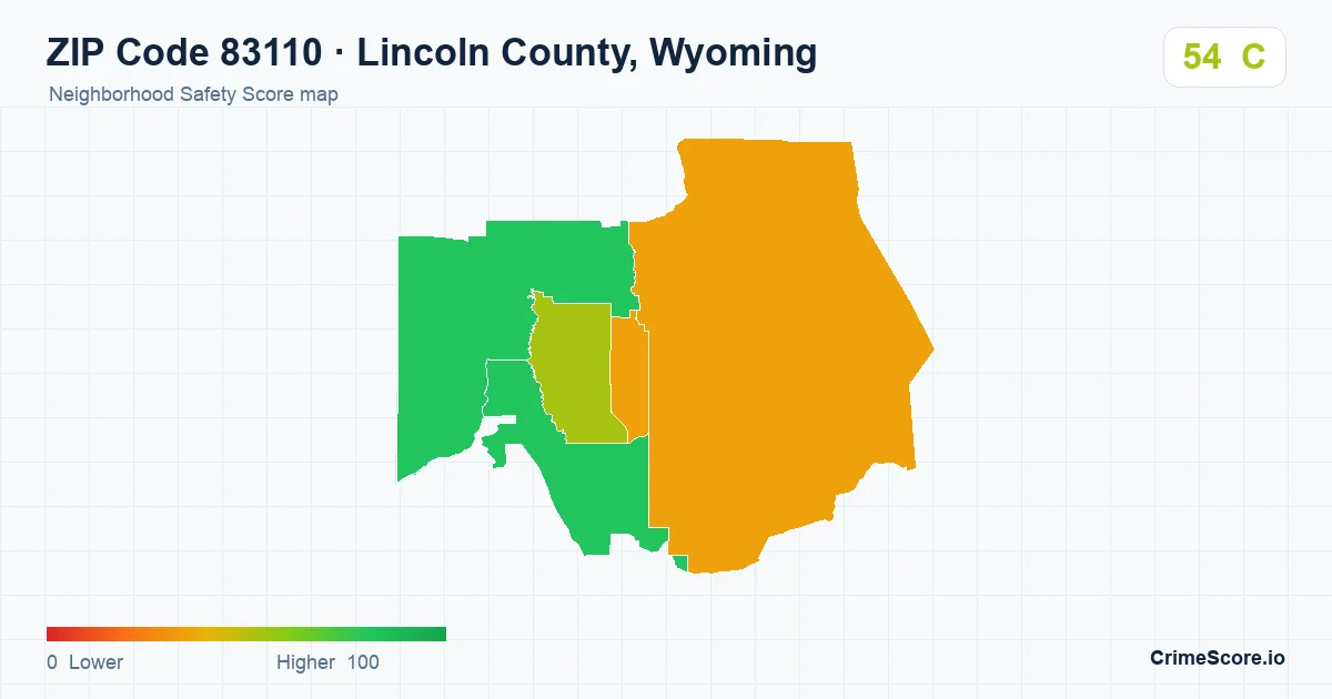 ZIP Code 83110 in Lincoln County, Wyoming neighborhood Safety Score map