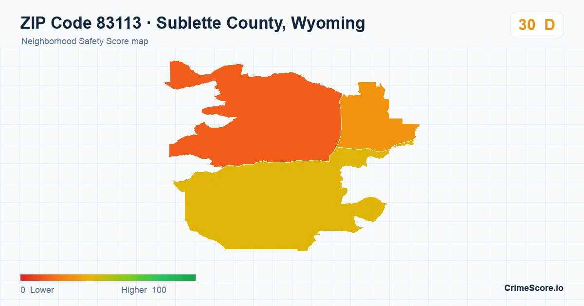 ZIP Code 83113 in Sublette County, Wyoming neighborhood Safety Score map