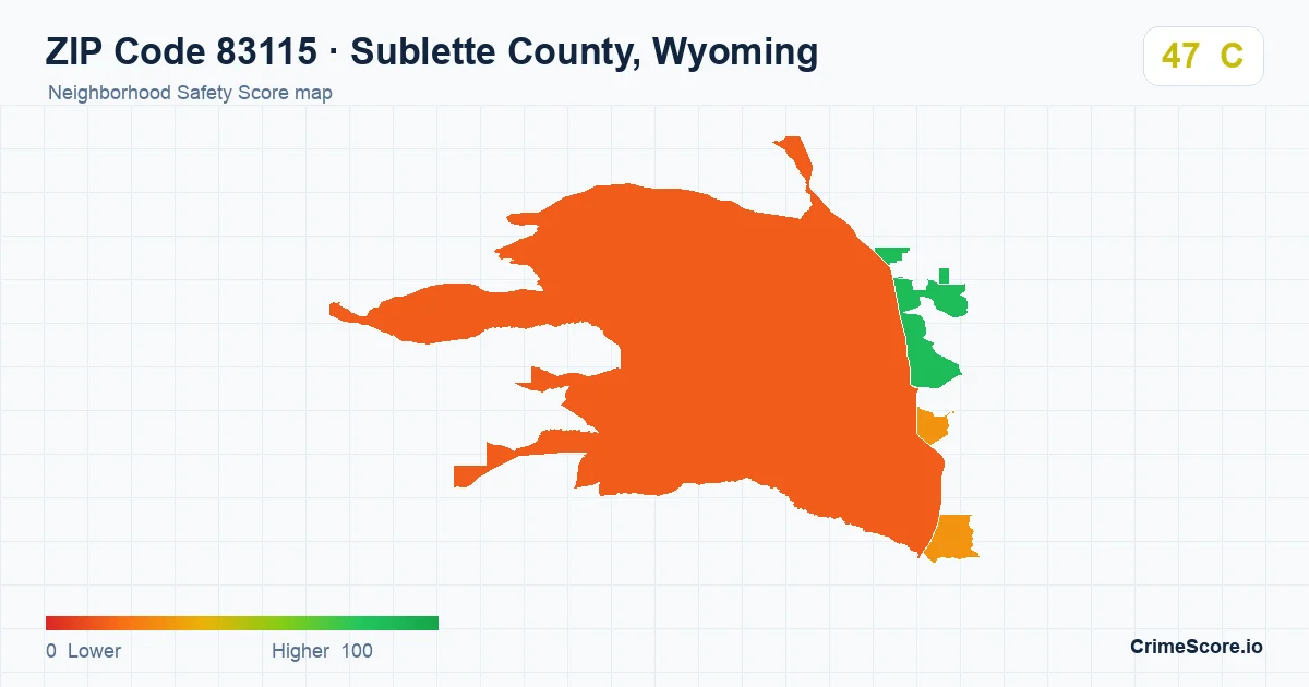 ZIP Code 83115 in Sublette County, Wyoming neighborhood Safety Score map