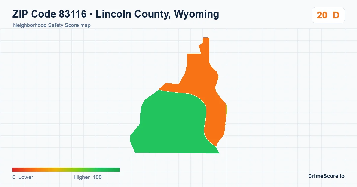 ZIP Code 83116 in Lincoln County, Wyoming neighborhood Safety Score map