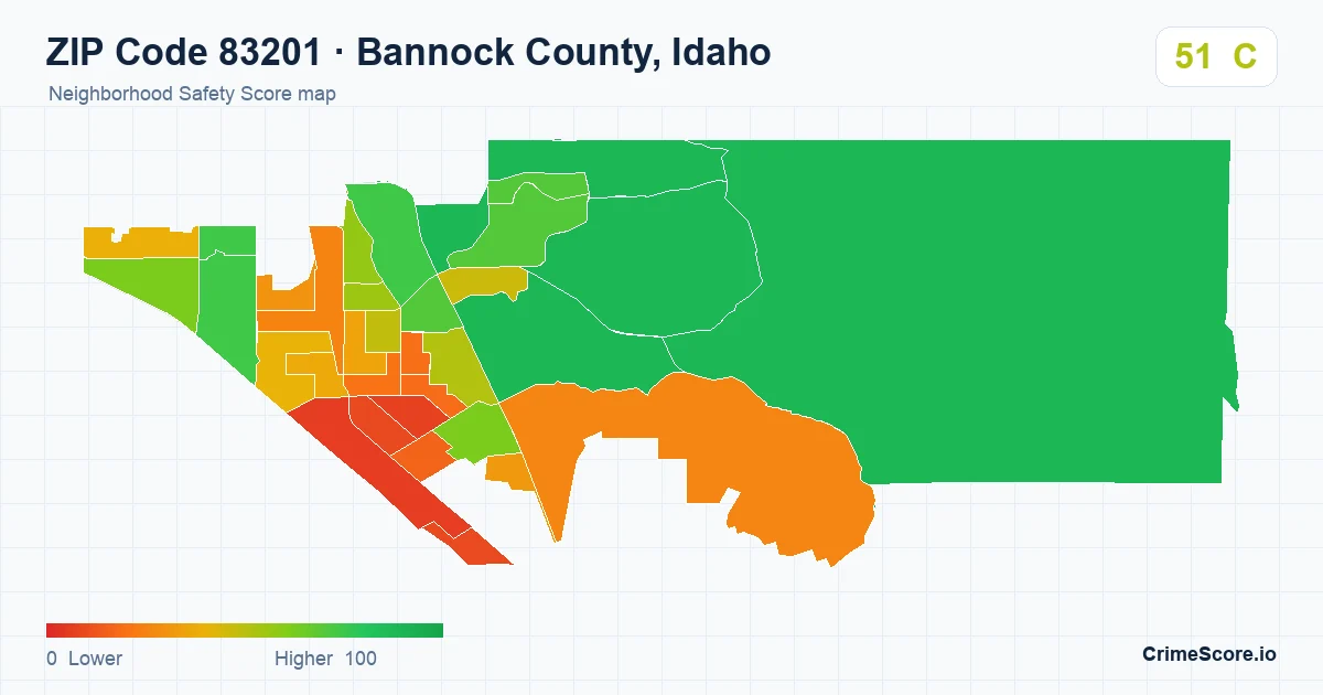 ZIP Code 83201 in Bannock County, Idaho neighborhood Safety Score map