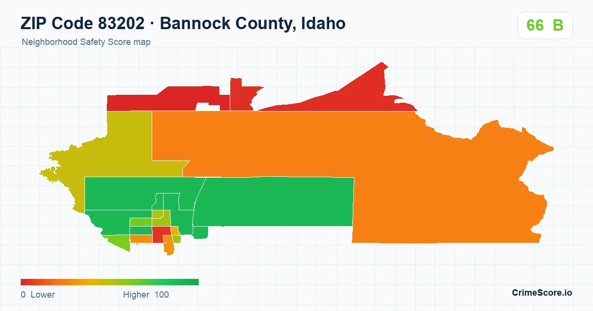 ZIP Code 83202 in Bannock County, Idaho neighborhood Safety Score map