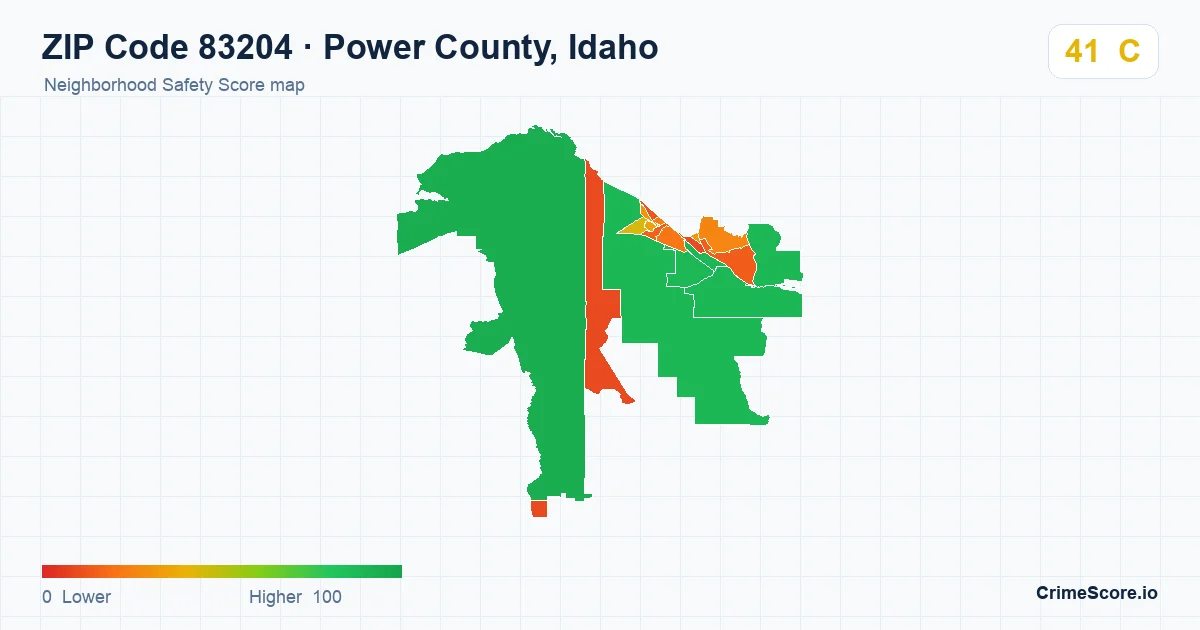 ZIP Code 83204 in Power County, Idaho neighborhood Safety Score map