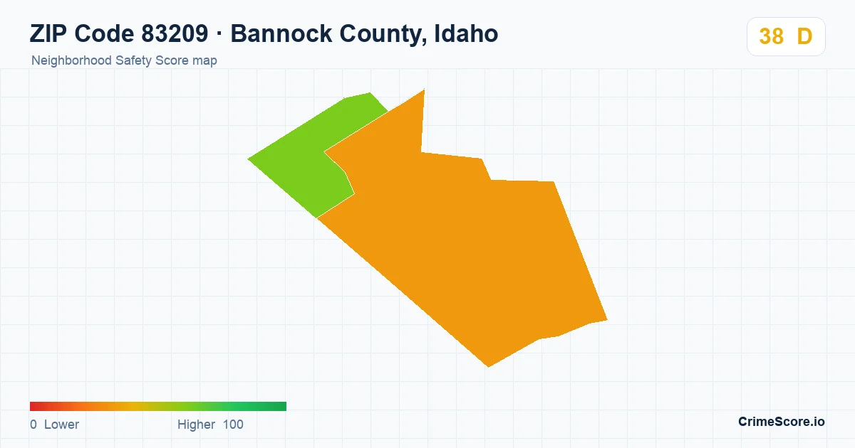 ZIP Code 83209 in Bannock County, Idaho neighborhood Safety Score map