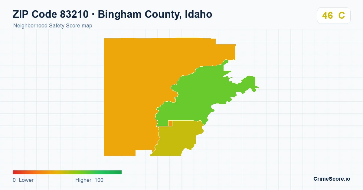 ZIP Code 83210 in Bingham County, Idaho neighborhood Safety Score map