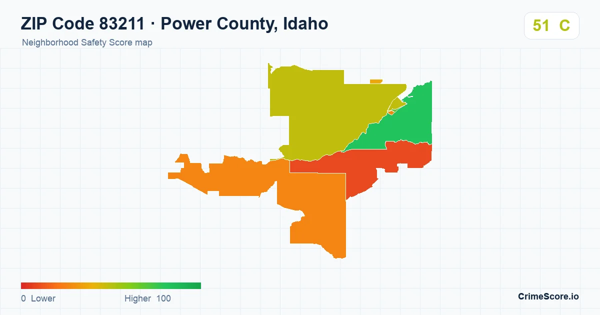 ZIP Code 83211 in Power County, Idaho neighborhood Safety Score map