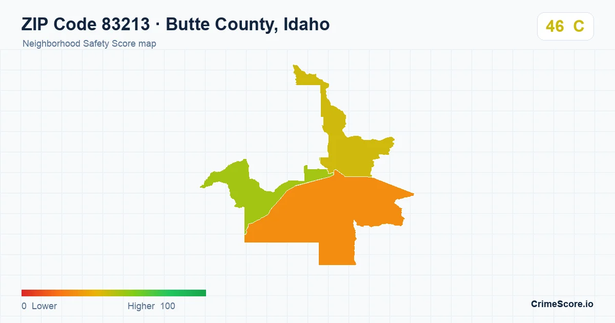 ZIP Code 83213 in Butte County, Idaho neighborhood Safety Score map