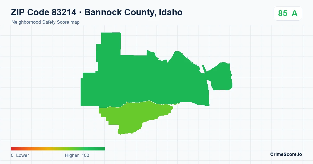 ZIP Code 83214 in Bannock County, Idaho neighborhood Safety Score map