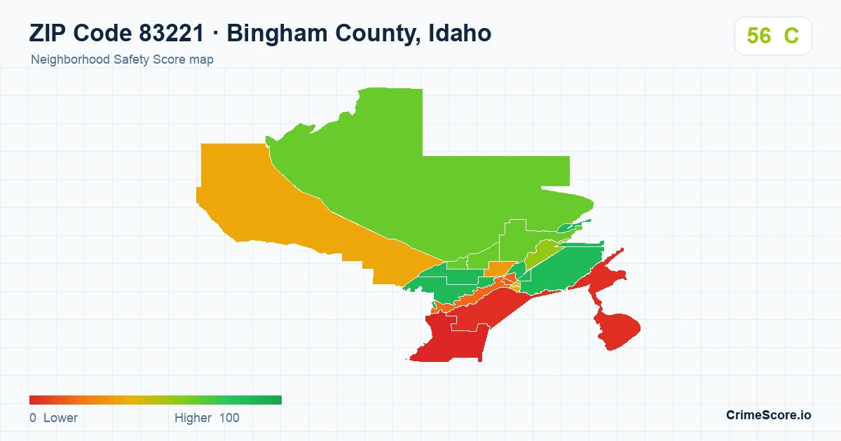 ZIP Code 83221 in Bingham County, Idaho neighborhood Safety Score map
