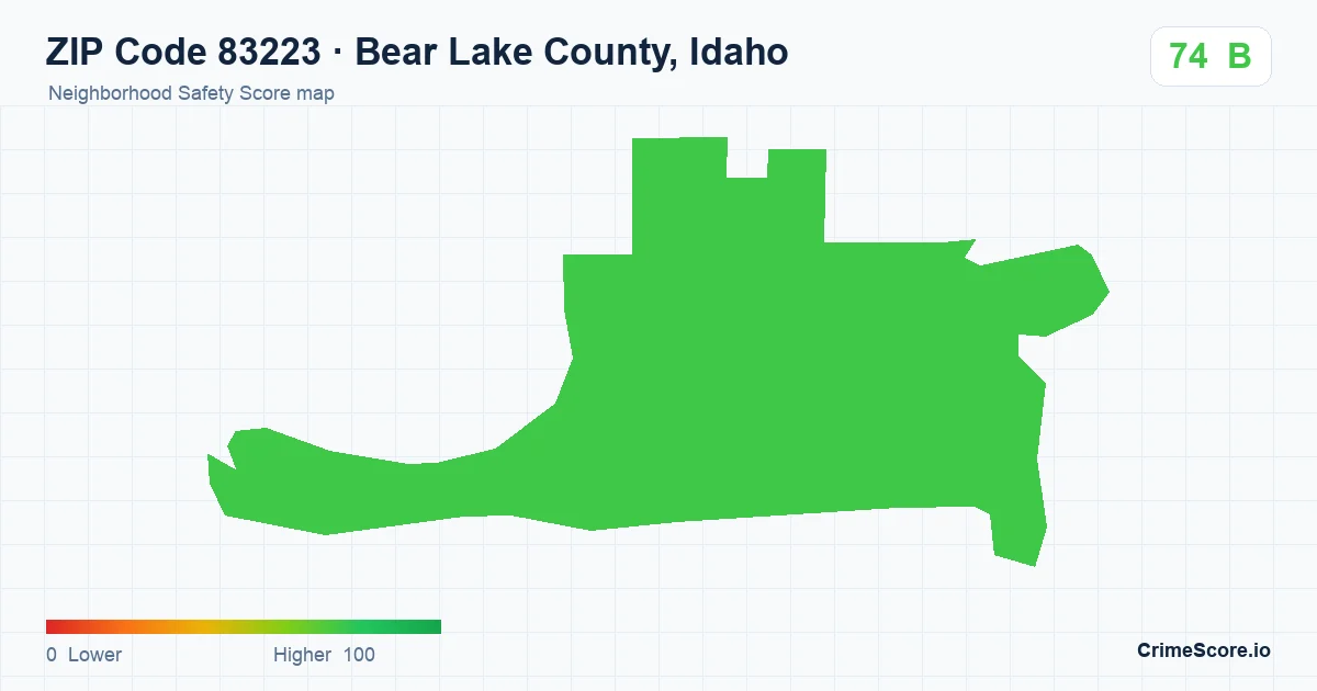 ZIP Code 83223 in Bear Lake County, Idaho neighborhood Safety Score map