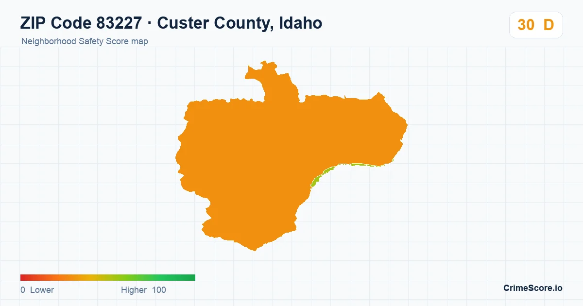 ZIP Code 83227 in Custer County, Idaho neighborhood Safety Score map