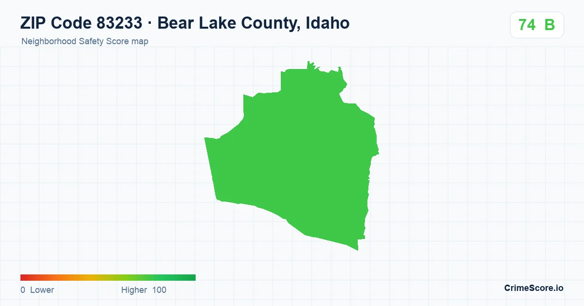 ZIP Code 83233 in Bear Lake County, Idaho neighborhood Safety Score map