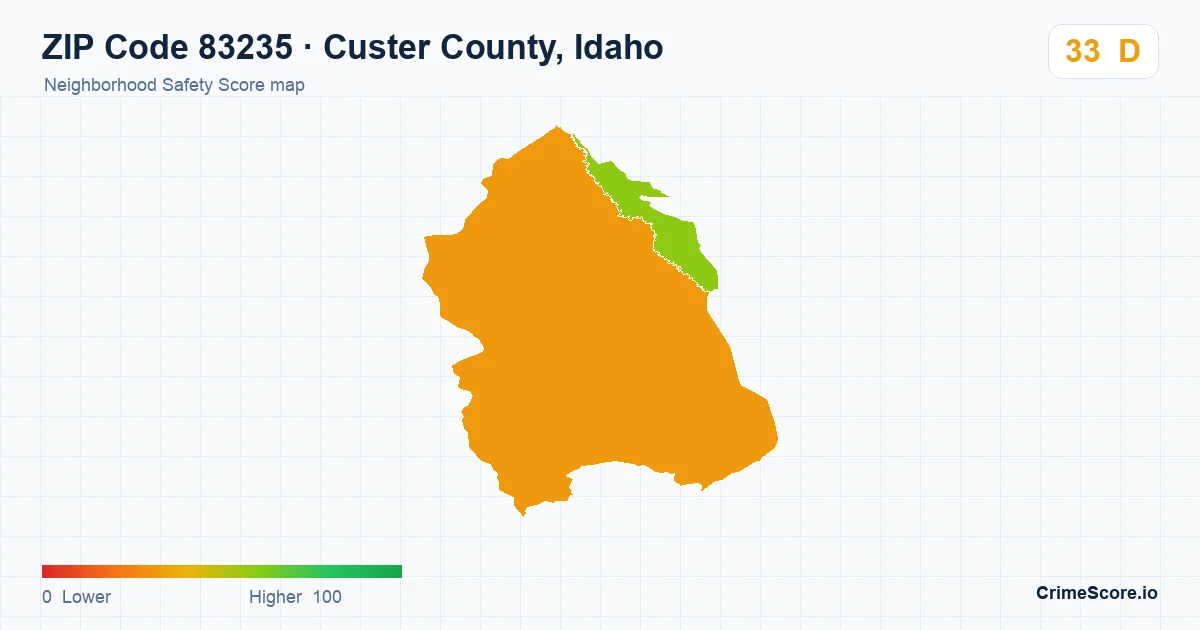 ZIP Code 83235 in Custer County, Idaho neighborhood Safety Score map