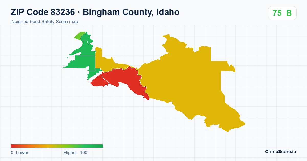 ZIP Code 83236 in Bingham County, Idaho neighborhood Safety Score map