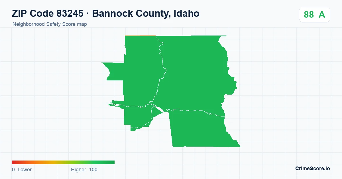 ZIP Code 83245 in Bannock County, Idaho neighborhood Safety Score map