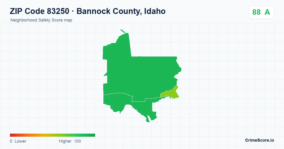 ZIP Code 83250 in Bannock County, Idaho neighborhood Safety Score map