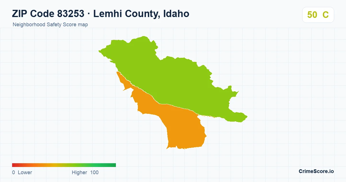 ZIP Code 83253 in Lemhi County, Idaho neighborhood Safety Score map