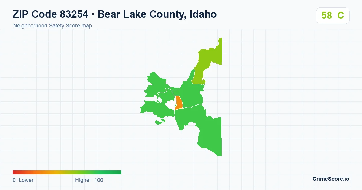 ZIP Code 83254 in Bear Lake County, Idaho neighborhood Safety Score map