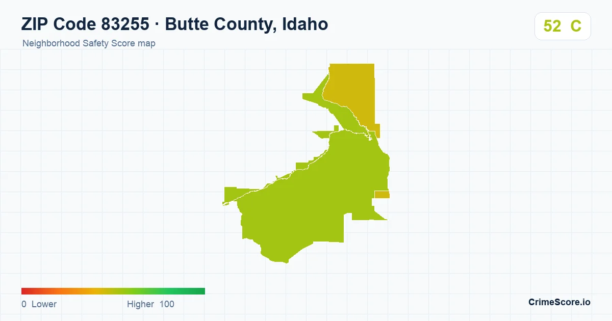 ZIP Code 83255 in Butte County, Idaho neighborhood Safety Score map