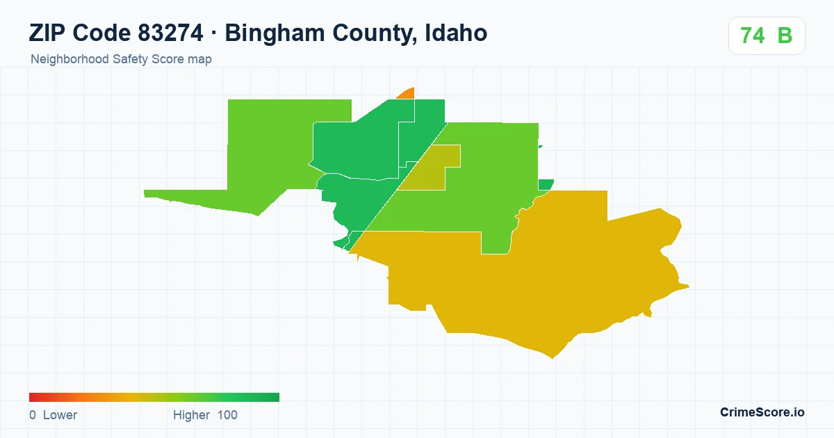 ZIP Code 83274 in Bingham County, Idaho neighborhood Safety Score map