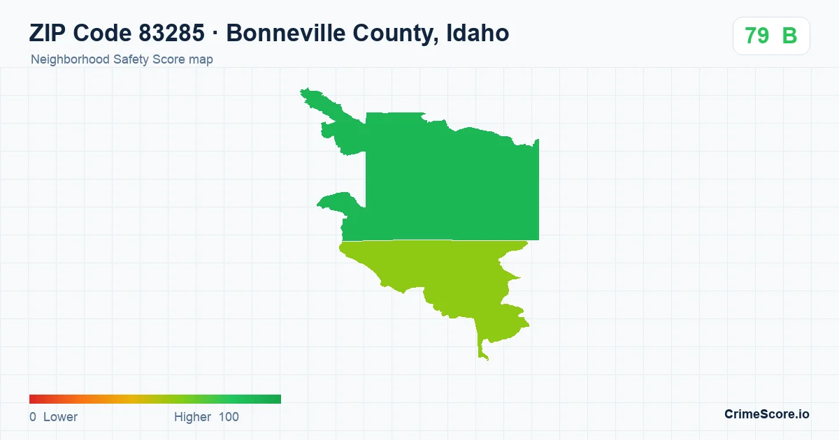 ZIP Code 83285 in Bonneville County, Idaho neighborhood Safety Score map