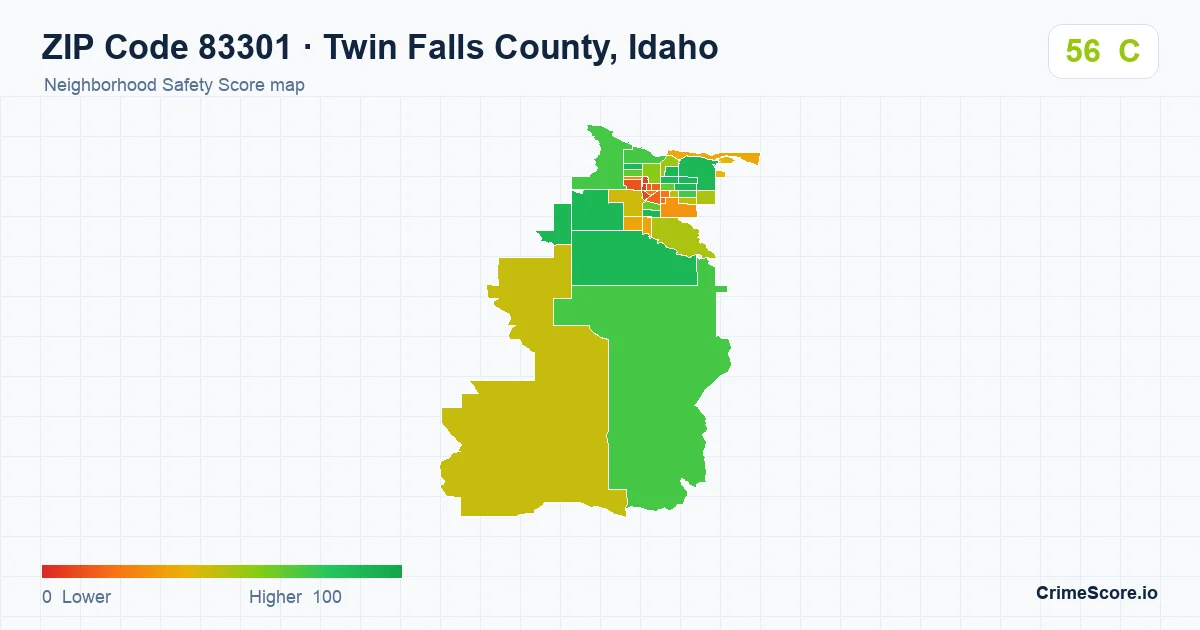 ZIP Code 83301 in Twin Falls County, Idaho neighborhood Safety Score map