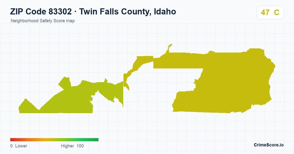 ZIP Code 83302 in Twin Falls County, Idaho neighborhood Safety Score map