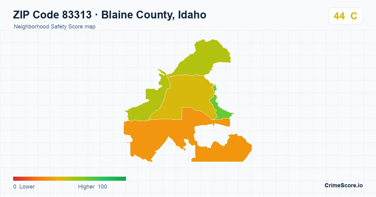 ZIP Code 83313 in Blaine County, Idaho neighborhood Safety Score map