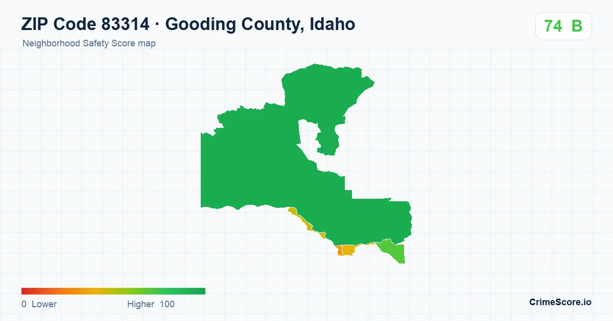 ZIP Code 83314 in Gooding County, Idaho neighborhood Safety Score map