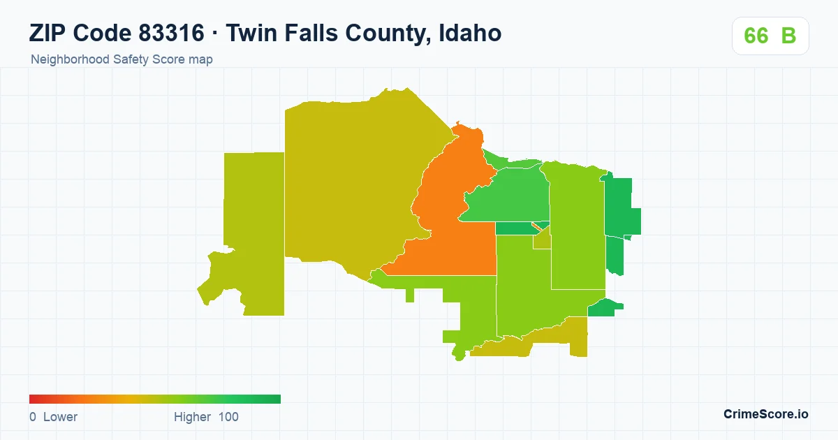 ZIP Code 83316 in Twin Falls County, Idaho neighborhood Safety Score map