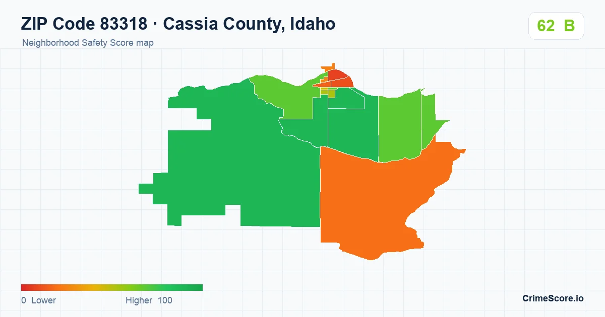 ZIP Code 83318 in Cassia County, Idaho neighborhood Safety Score map
