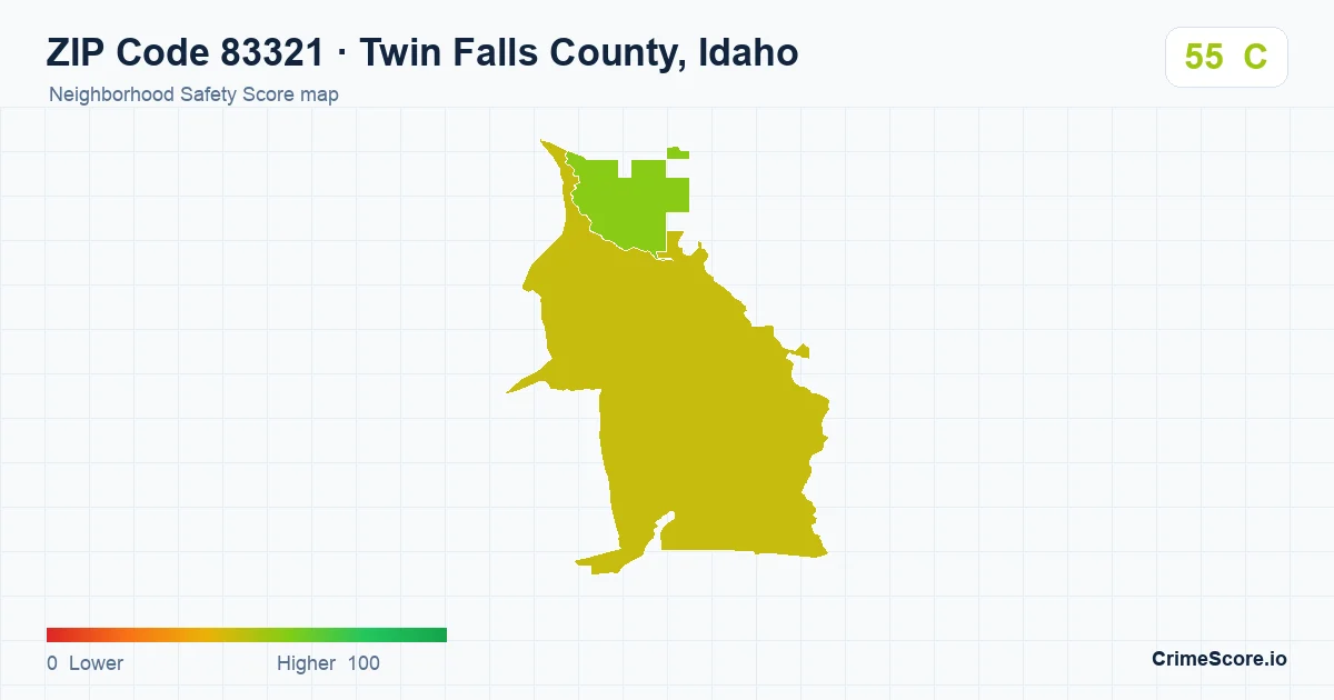 ZIP Code 83321 in Twin Falls County, Idaho neighborhood Safety Score map