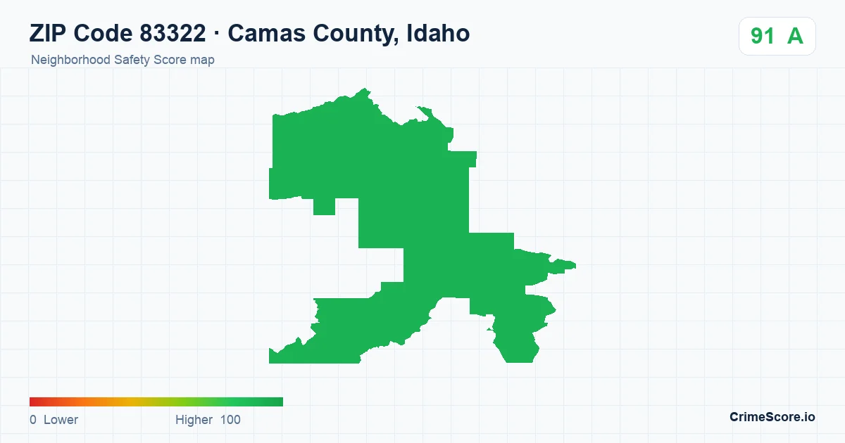 ZIP Code 83322 in Camas County, Idaho neighborhood Safety Score map