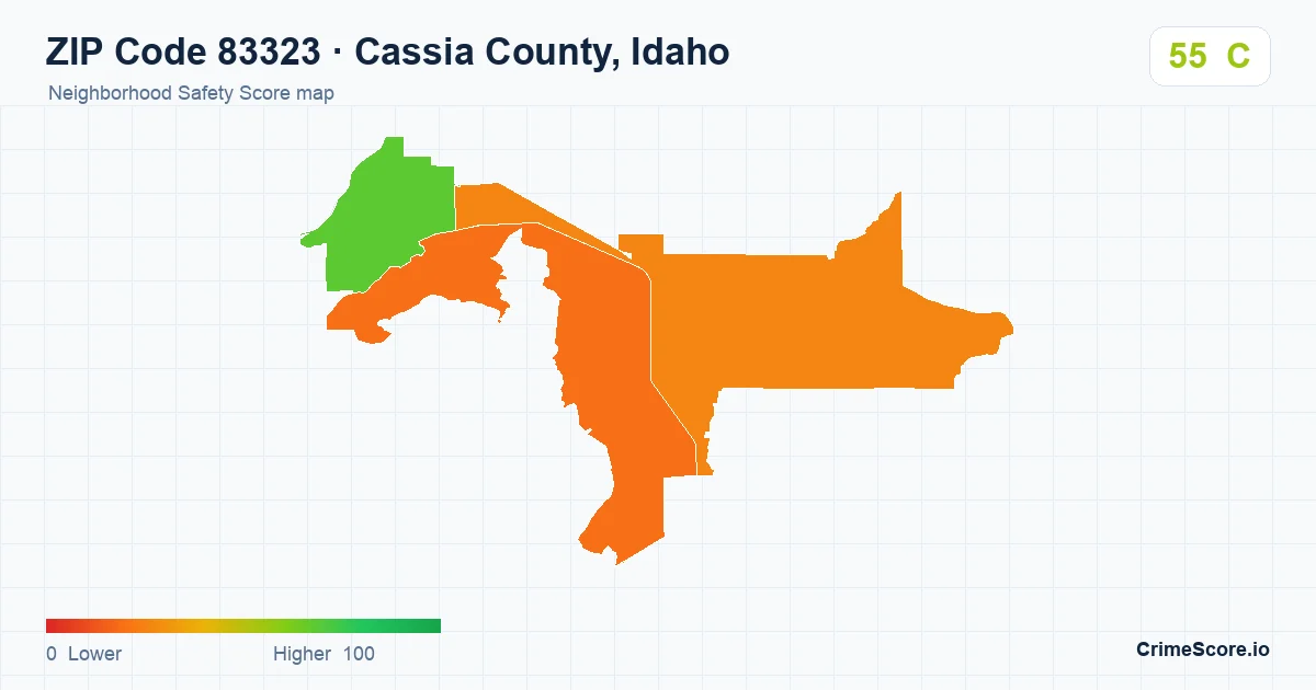 ZIP Code 83323 in Cassia County, Idaho neighborhood Safety Score map